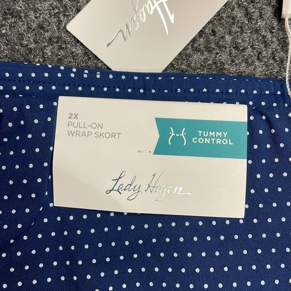 Lady Hagen Faux Wrap Pull-on Golf Skort Blue White Polka Dots NWT Size 2X Plus - Picture 2 of 4